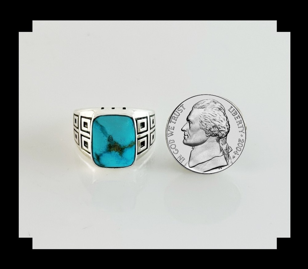 Handcrafted Sterling and Blue Ridge Turquoise Ring Size 8