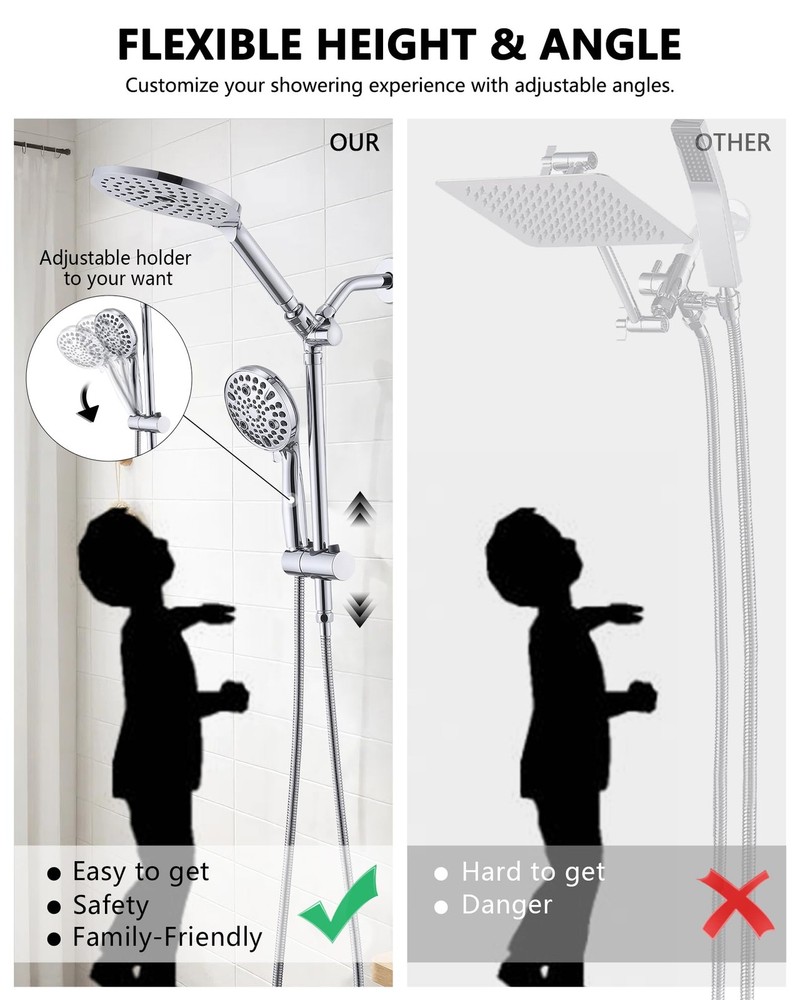 High Pressure Rainfall Shower Head with Handheld Combo, 10 Setting Handheld S...