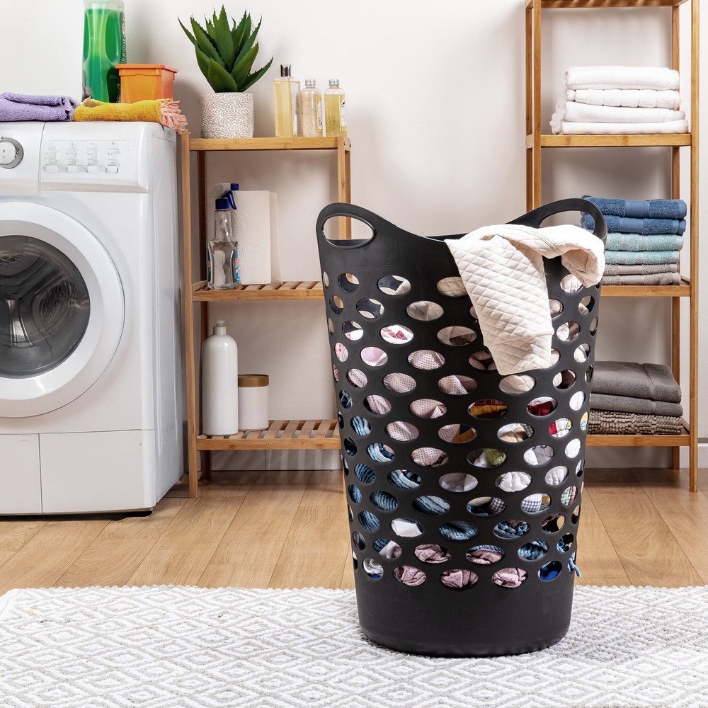 (2 pack) Mainstays Flex Carrying Handles Laundry Hamper, Black