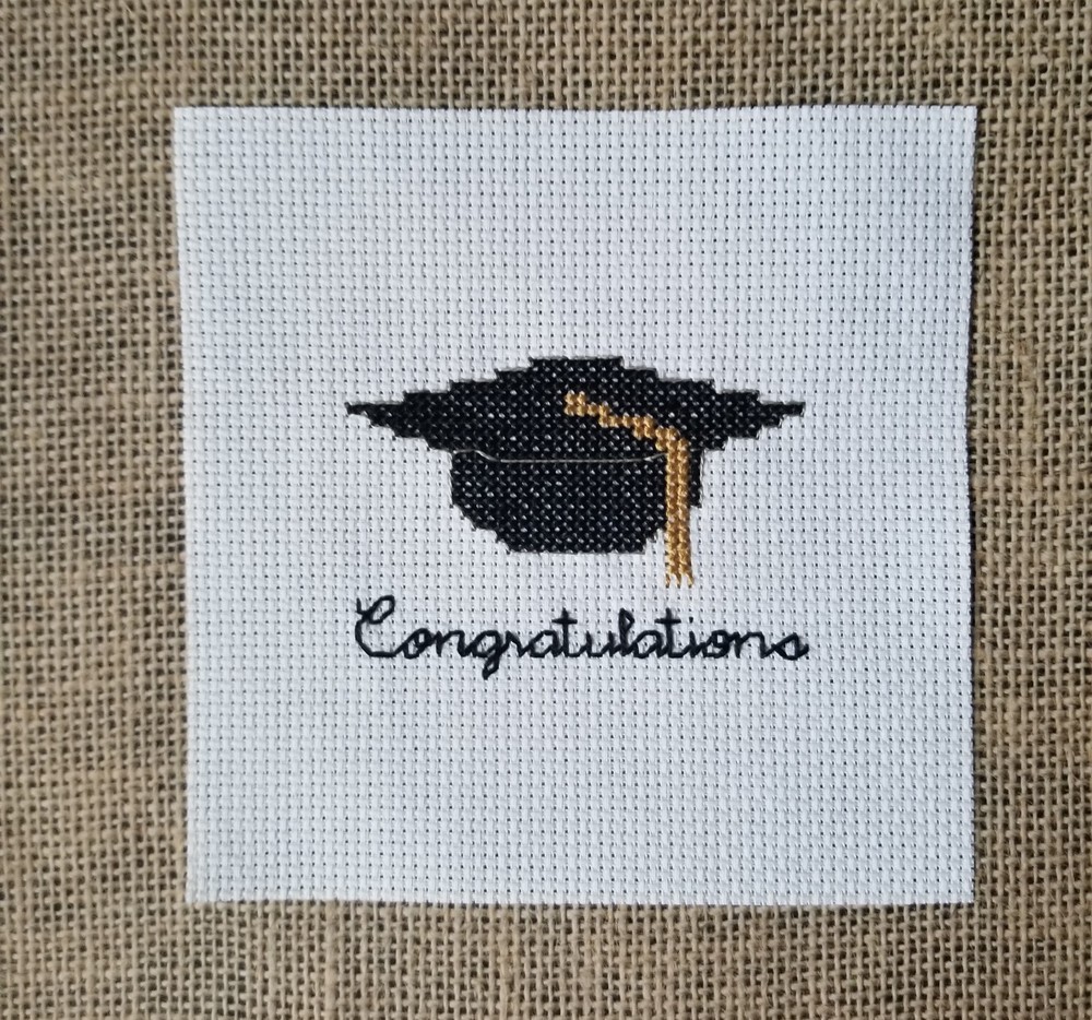 Finished Completed Cross Stitch Congratulations Graduation Cap Piece