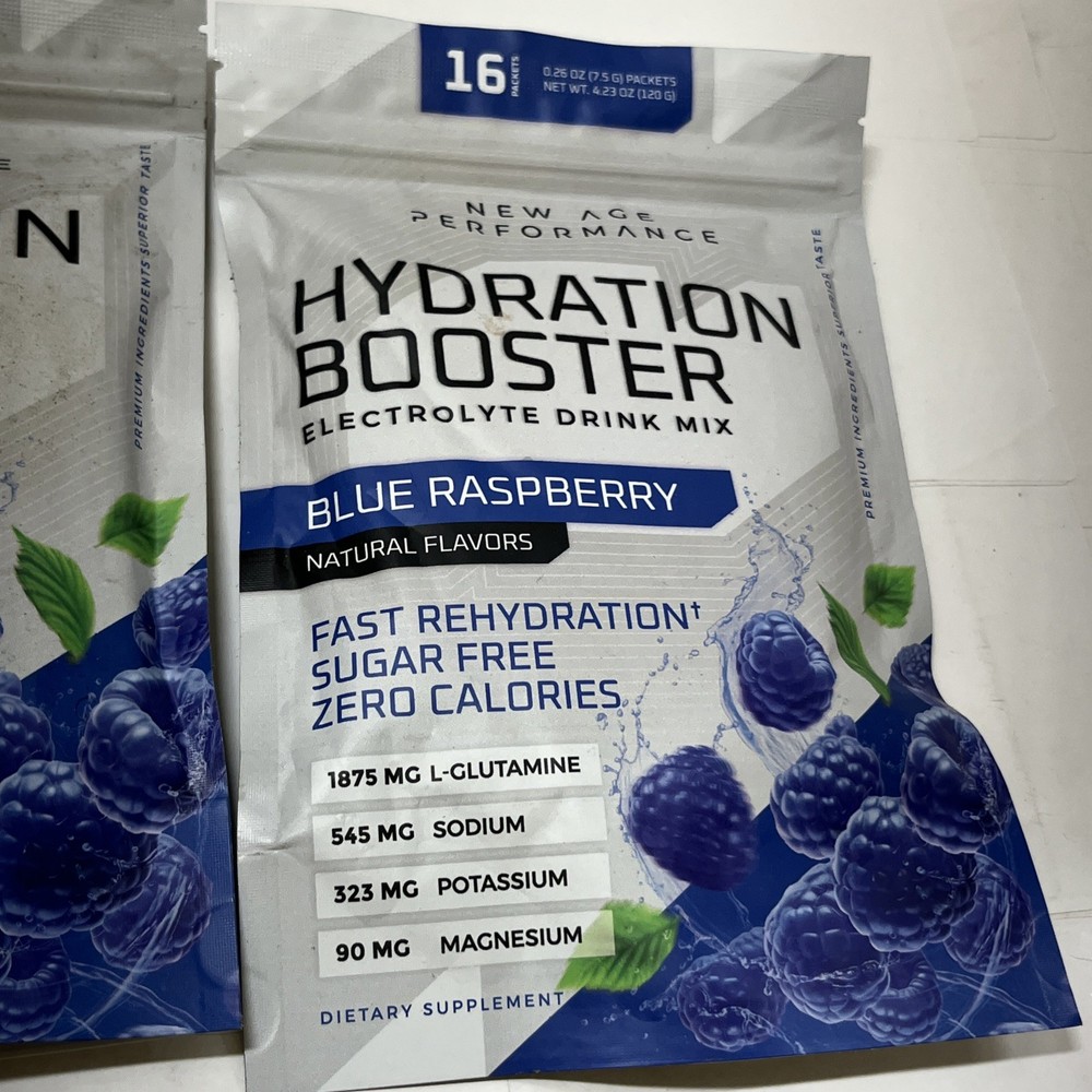 New Age Performance Hydration Boost 16 Packets Blue Rasp Two Pack Exp 08/2026