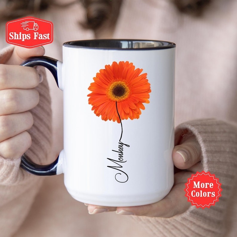 Gerbera Flower Mug Personalized Coffee Cup Gift
