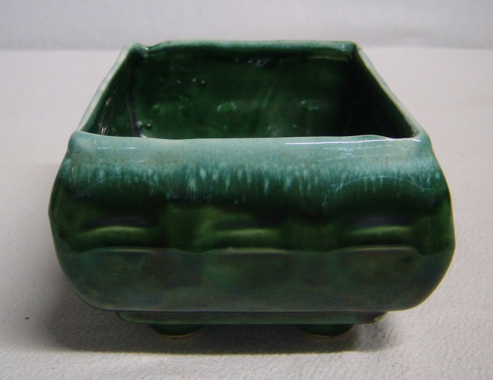 Vtg Cookson Pottery #557 Verigated Green Footed Planter Rectangular 7"x5"x4"