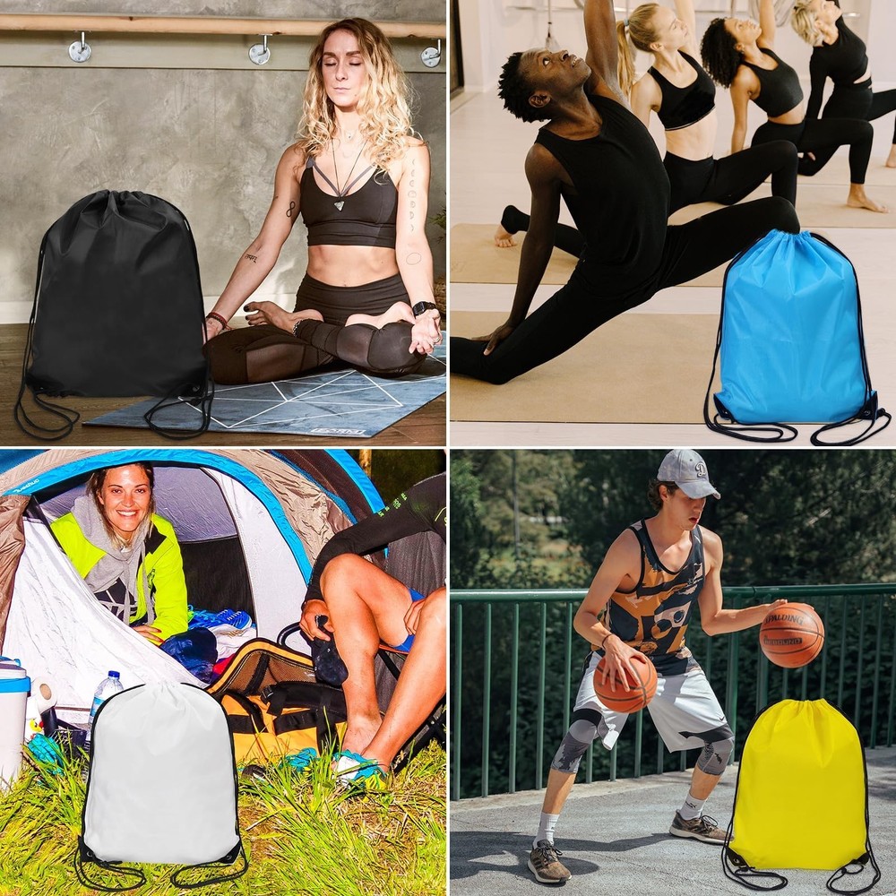 4-Piece Vibrant Color Drawstring Backpack Set - Durable Polyester with PU Lea...