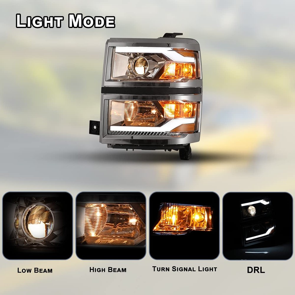 Headlight Assembly for 2014-2015 Chevy Silverado 1500, High Low Beam Projector