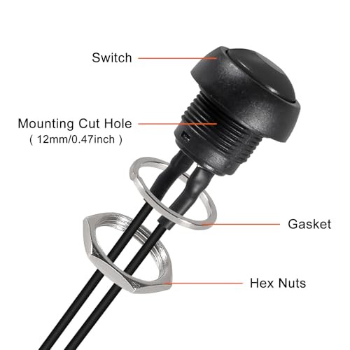 10PCS 12mm Momentary Push Button Switch Mini Round Switch Waterproof 1A Black