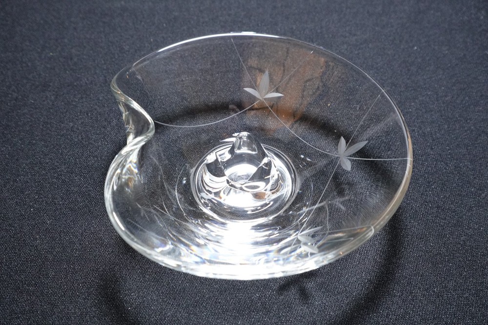 Fostoria 'CREST' Pattern Contoured Edge Single Candle Holder Cut Fans & Lines