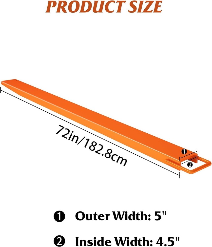 Pallet Forklift Extensions, 72" Fork Extensions 4.5" Width, Heavy Duty Fork E...