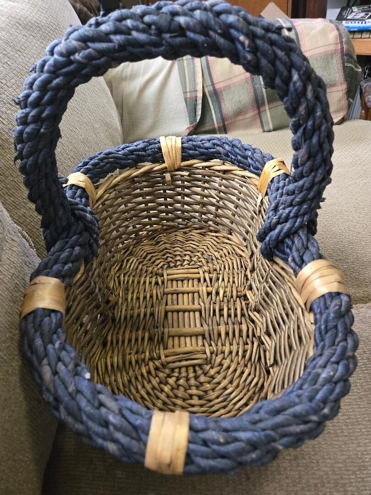 16" Oval Wicker Basket with Blue Handle