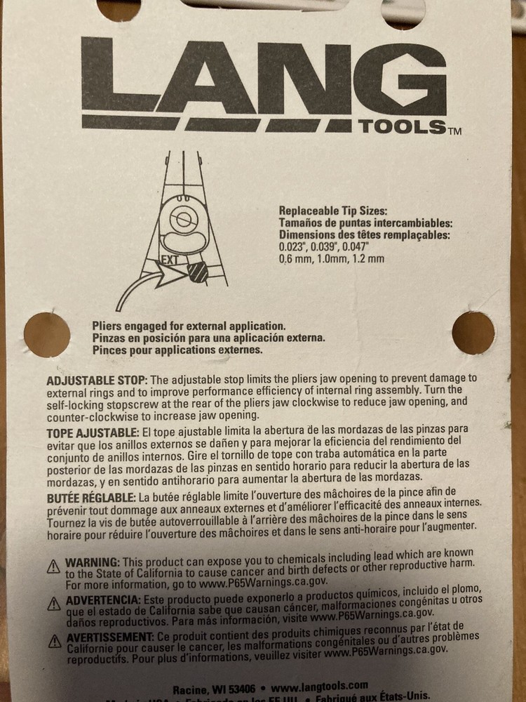 Lang Tools Retaining Ring Pliers USA