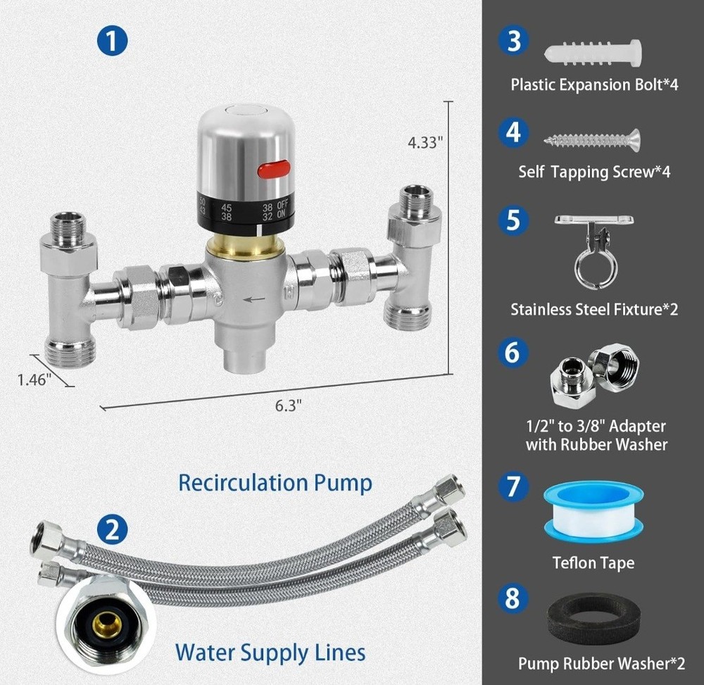 Adjustable Temperature Sensor Valve Kit for Instant Hot Water Recirculating Syst
