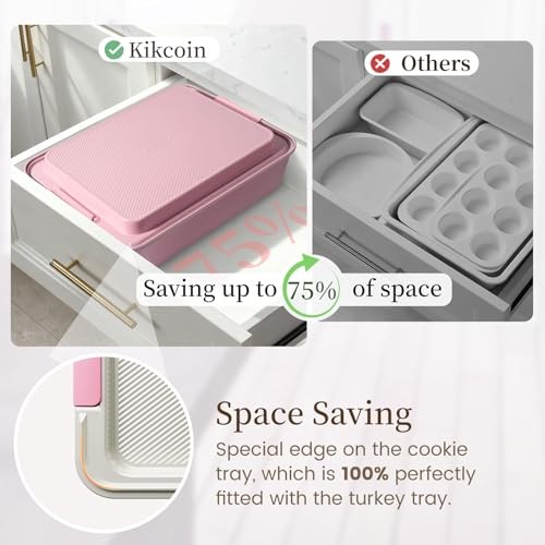 25 PCS Stackable Baking Pans Set, Non-stick Bakeware Sets with Silicone Pink