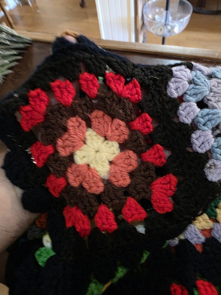 Hand crocheted granny square afghan blanket 36"x60"