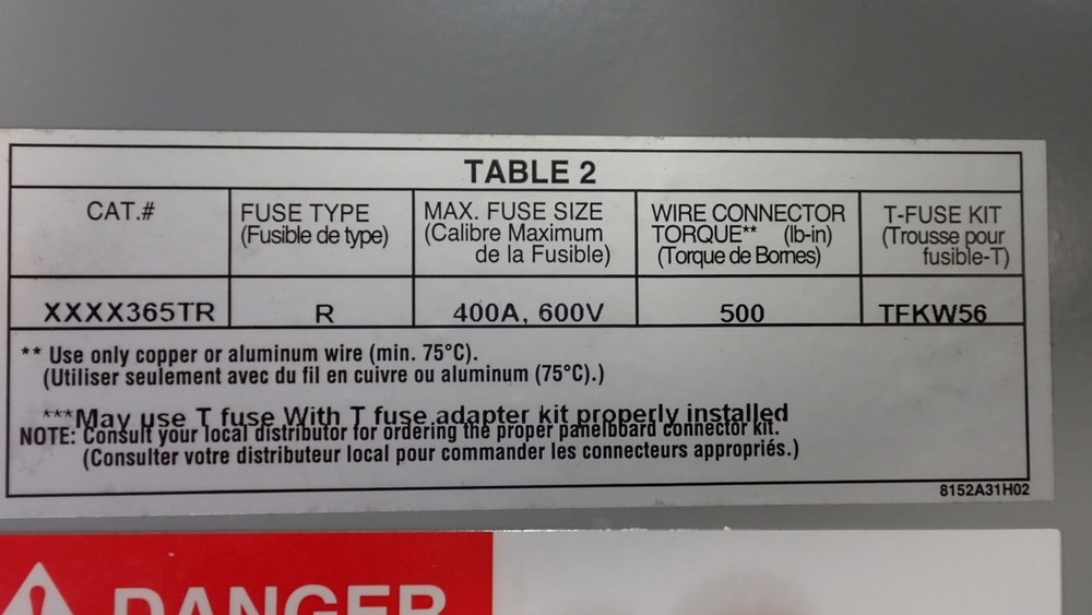 Eaton Panel Board Disconnect Switch FDPW365TR 365TR