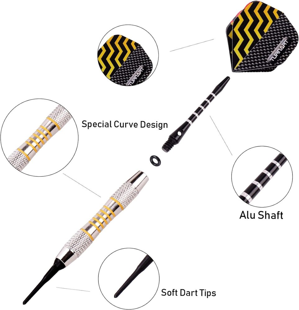 Professional Soft Tip Darts Set - 9 Pcs 18g with Flight Protectors & Darts Case