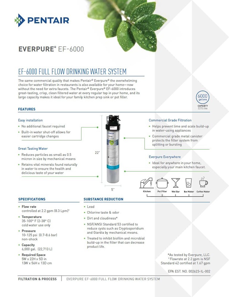 Everpure EV985550 EF-6000 Replacement Cartridge Full Flow Drinking Water System