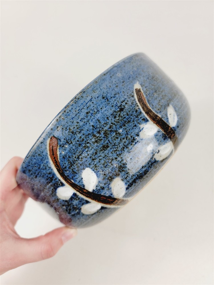Vintage Handmade Pottery Blue Planter Bowl