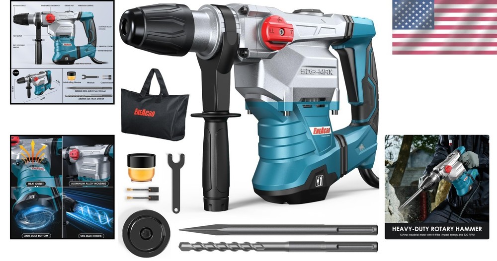 Complete SDS-Max Hammer Kit: 13 Amp Drill with Chisel, Bit & Tool Bag Included