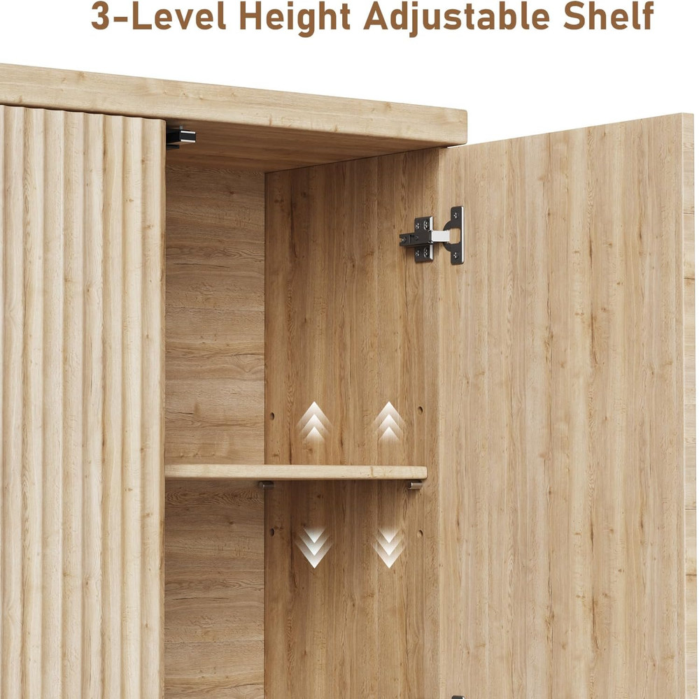 Modern Fluted Buffet Cabinet with Storage, 2 Doors & Adjustable Shelf, Oak