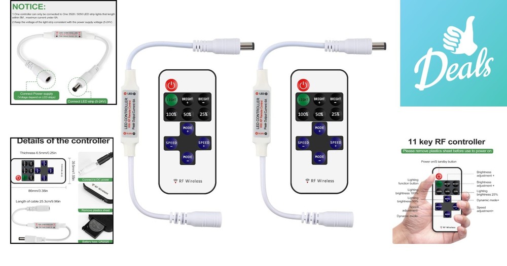 2 Pack RF LED Controllers - Wireless Dimmable Solution for Indoor Lighting