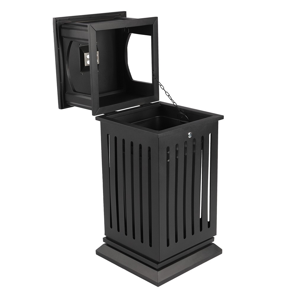 Trash Can Outdoor Dark Black Garbage Enclosure with Locking Lid Open Top inside