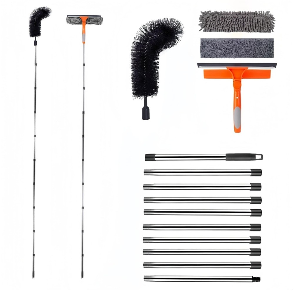 12.5 FT Window Cleaning Kit - Extension Pole, Squeegee, Washer & Gutter Brush