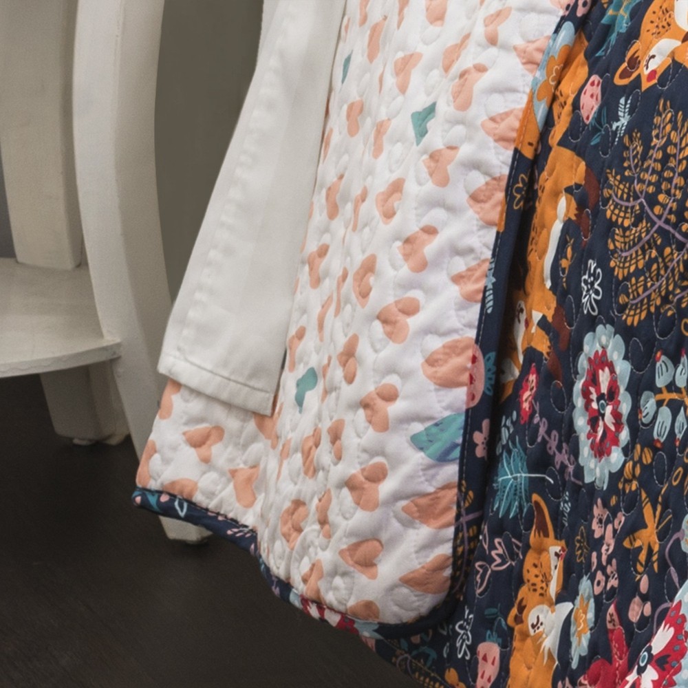 Lush Decor Pixie Fox Reversible Quilt Set, Twin, Navy & Orange - 3 Piece