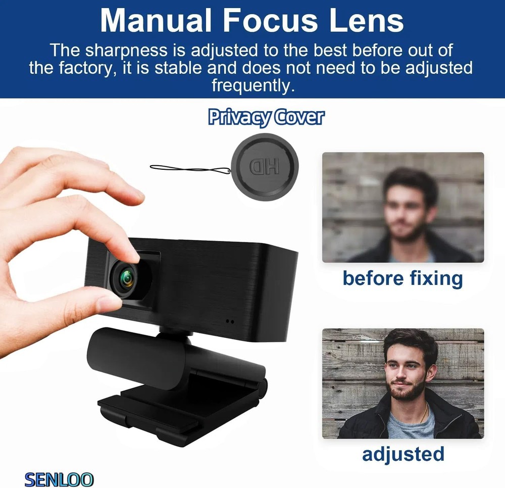 1080P Webcam HD for PC - Web Camera Desktop Computer with Hi-fi Black