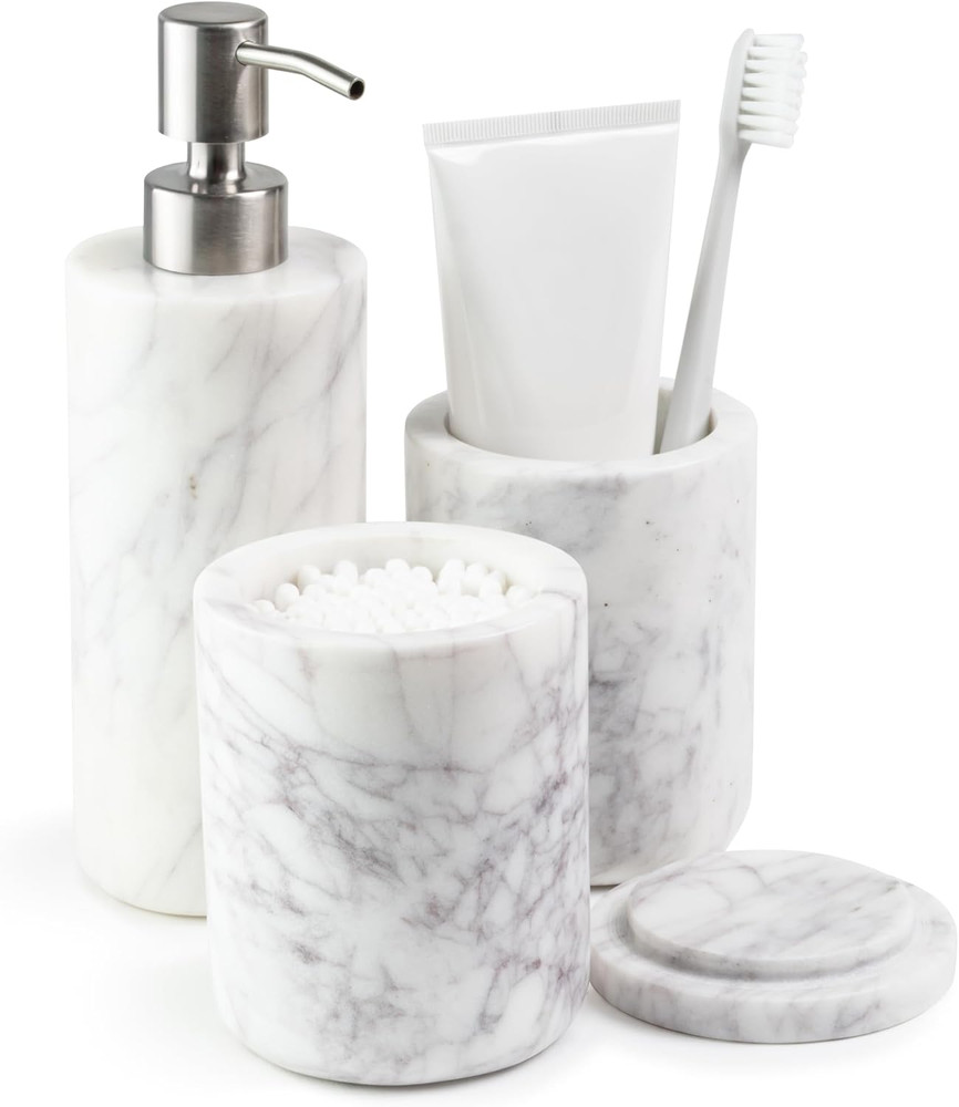 Marble Bathroom Accessories Set, Solid Natural Marble, Complete Vanity Set with