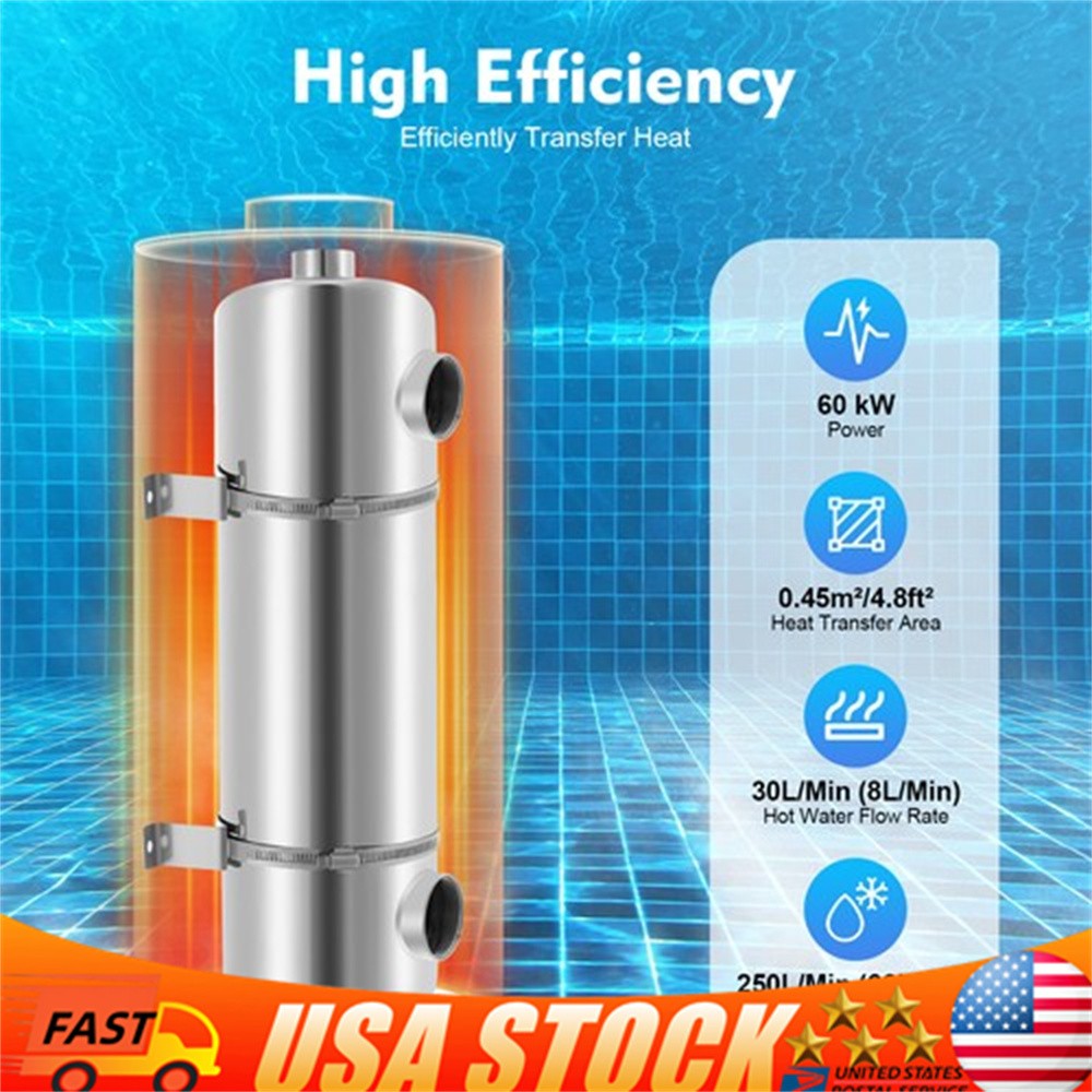 Swimming Pool Heat Exchanger 200 kBtu/hour 1"+1 1/2" FPT Stainless Steel