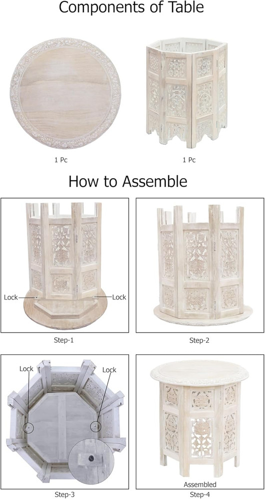 Solid Wood End Table - Hand Carved Vintage Boho Folding Accent Side Table - S...