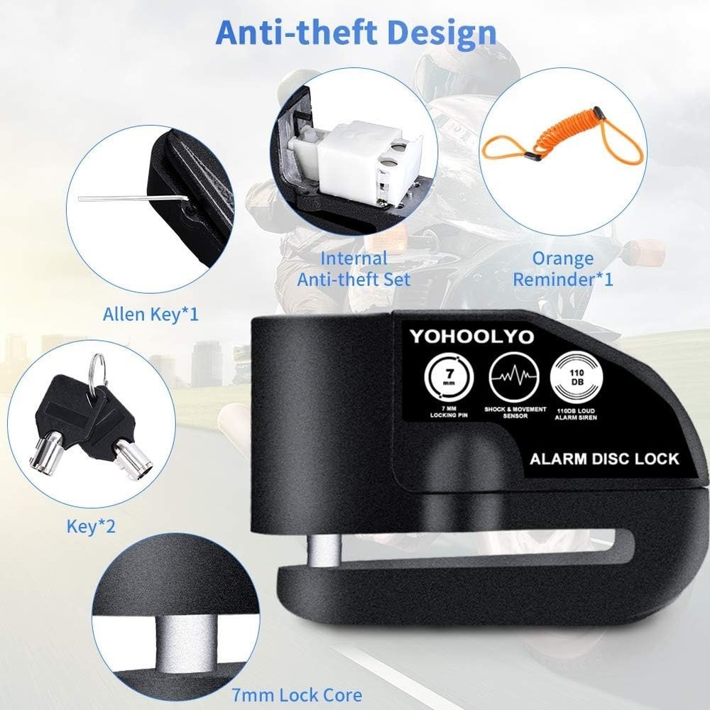 Versatile Motorcycle and Bicycle Lock with Motion Sensor & Rust-Resistant Finish