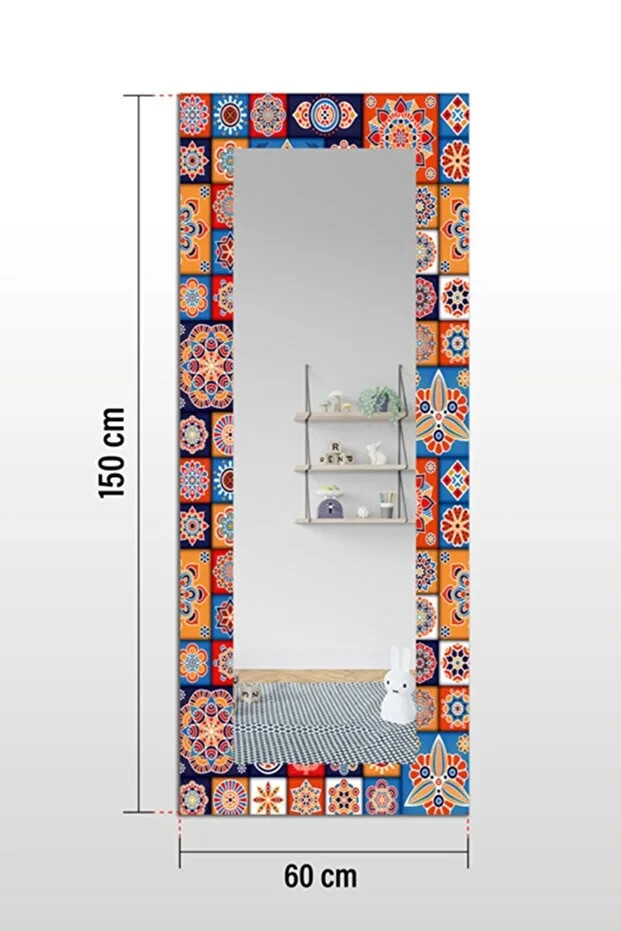 Authentic Decorative Full-Length Mirror with Ceramic Tile Pattern