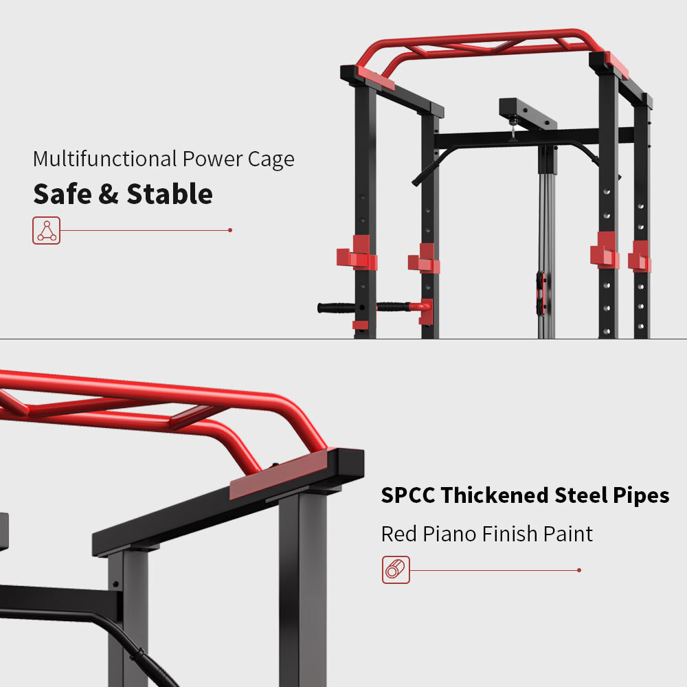 Power Cage, Multi-functional Power Cage with Adjustable Squat Rack Barbell Rack