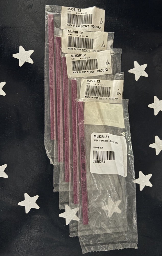 5 Pieces CARBABRASIVES 1/8″ × 1/4″ × 6″ 80 Grit - Rectangular Shaped Ruby Stone