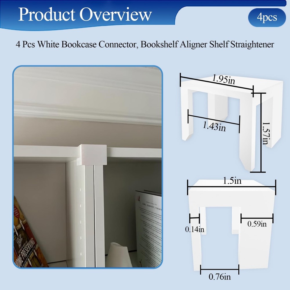 4 Pcs White Bookcase Connector Compatible with IKEA Billy Bookshelf, for Keep...