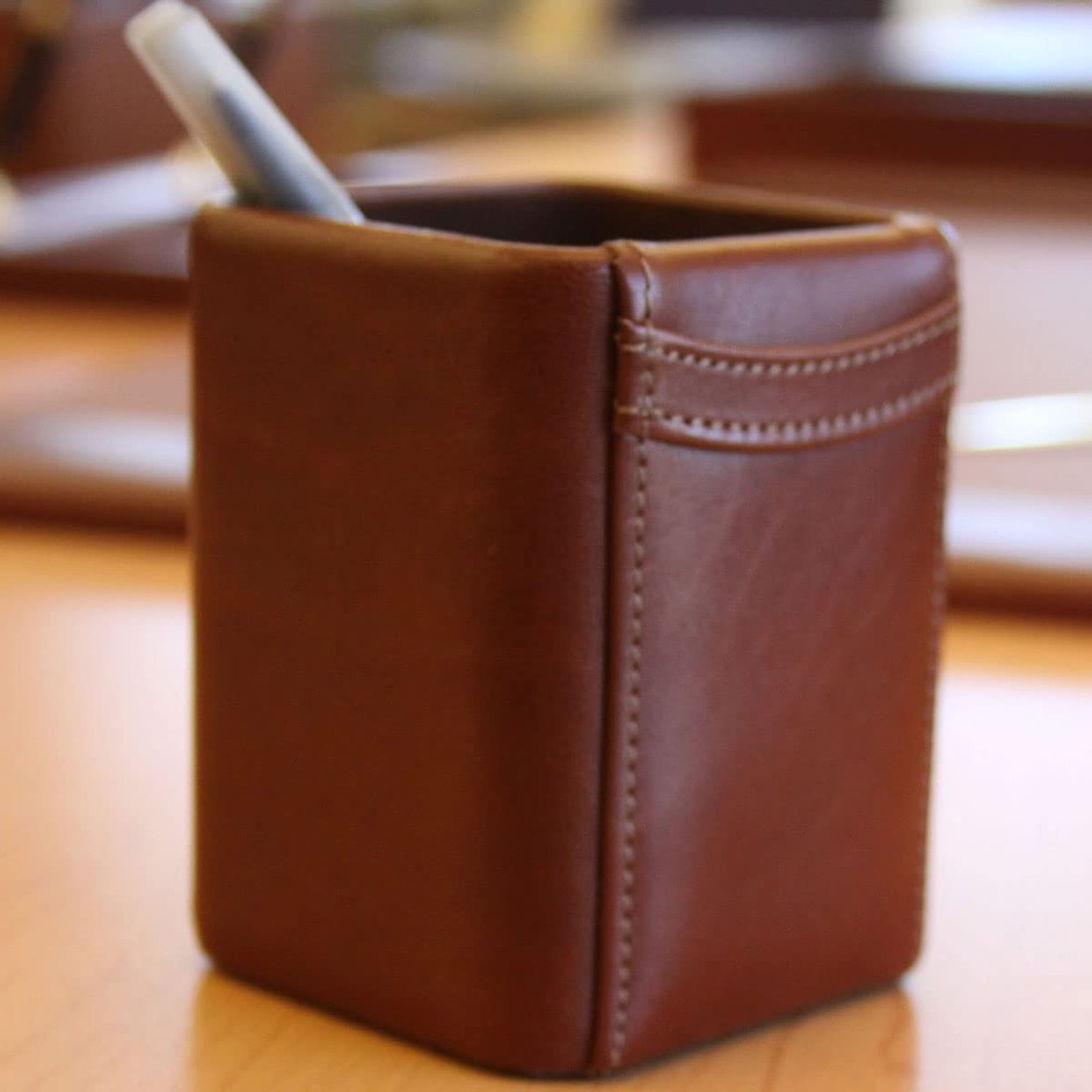 Mocha Leather Pencil Cup