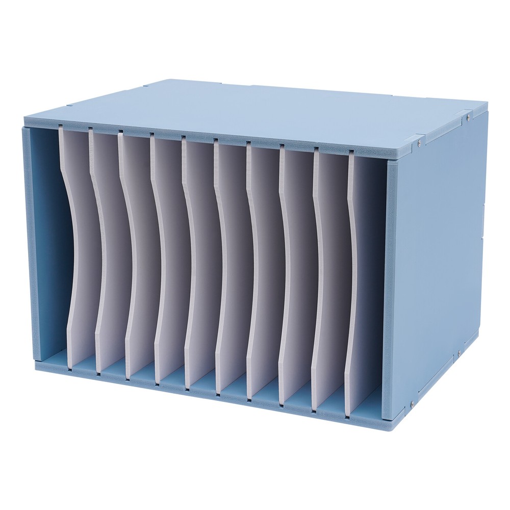 11-Compartment Vertical Desktop Sorter, Blue, Durable Organizer for Letters