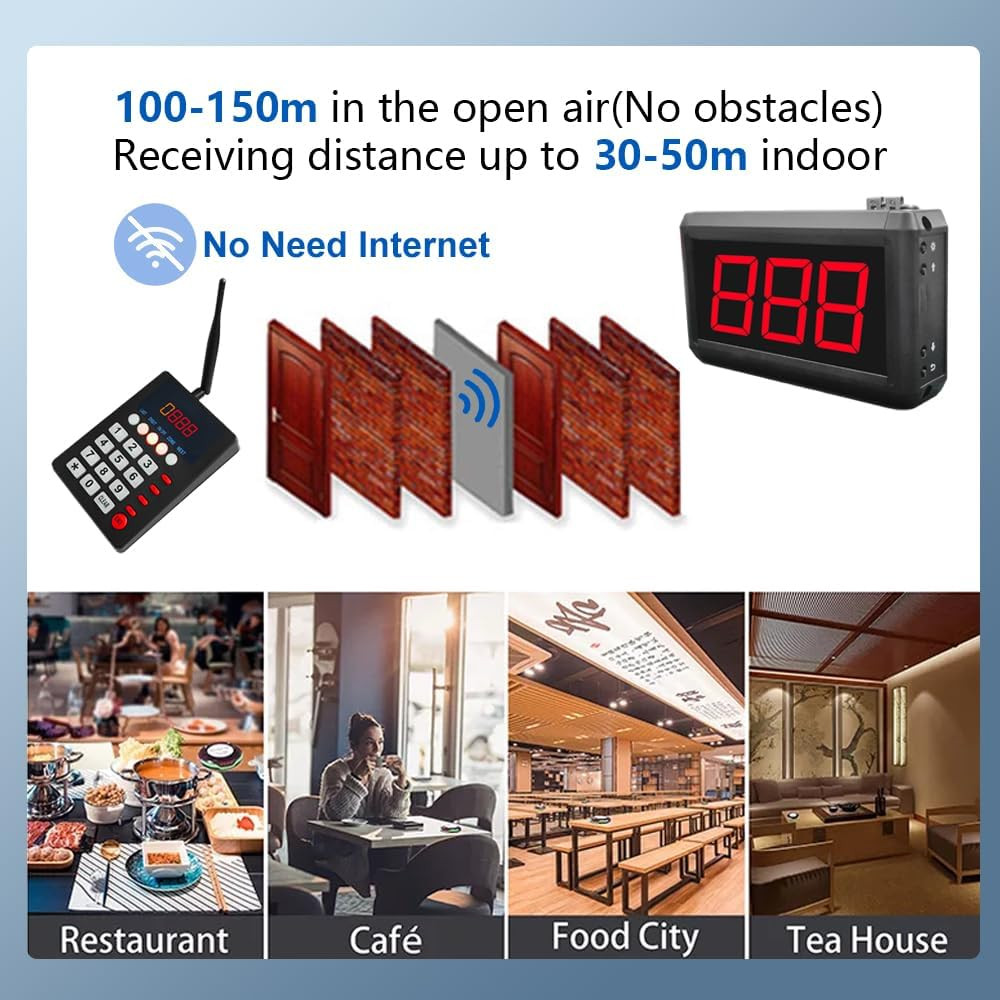 Queue Wireless Calling System with 1 Keypad 1 Displays + Take a Number Ticket Di