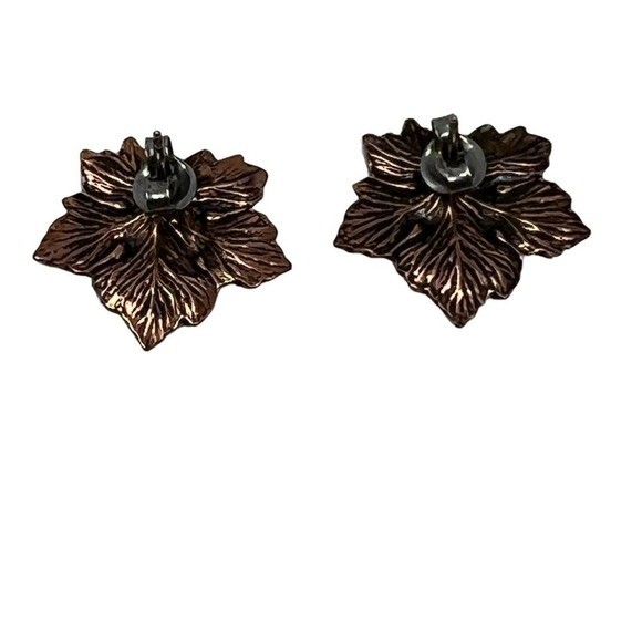 Sunrise Copper Pierced Earrings Leaf Stud