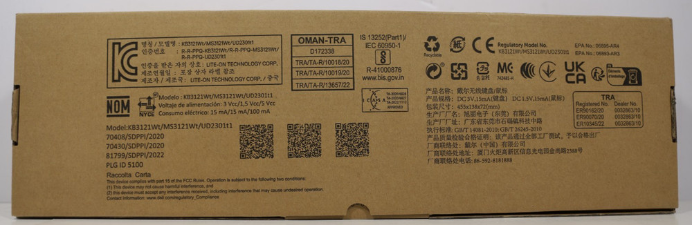 OPEN BOX- Dell KM5221W Wireless Keyboard & Mouse Combo Black