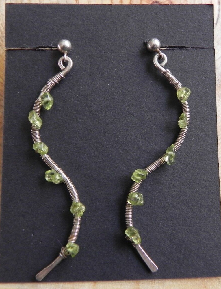Peridot & Sterling Silver wire wrapped Earrings