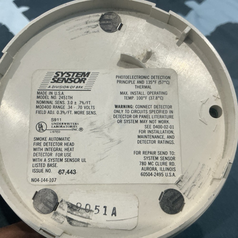 SYSTEM SENSOR SMOKE AND HEAT DETECTOR, B402B,
