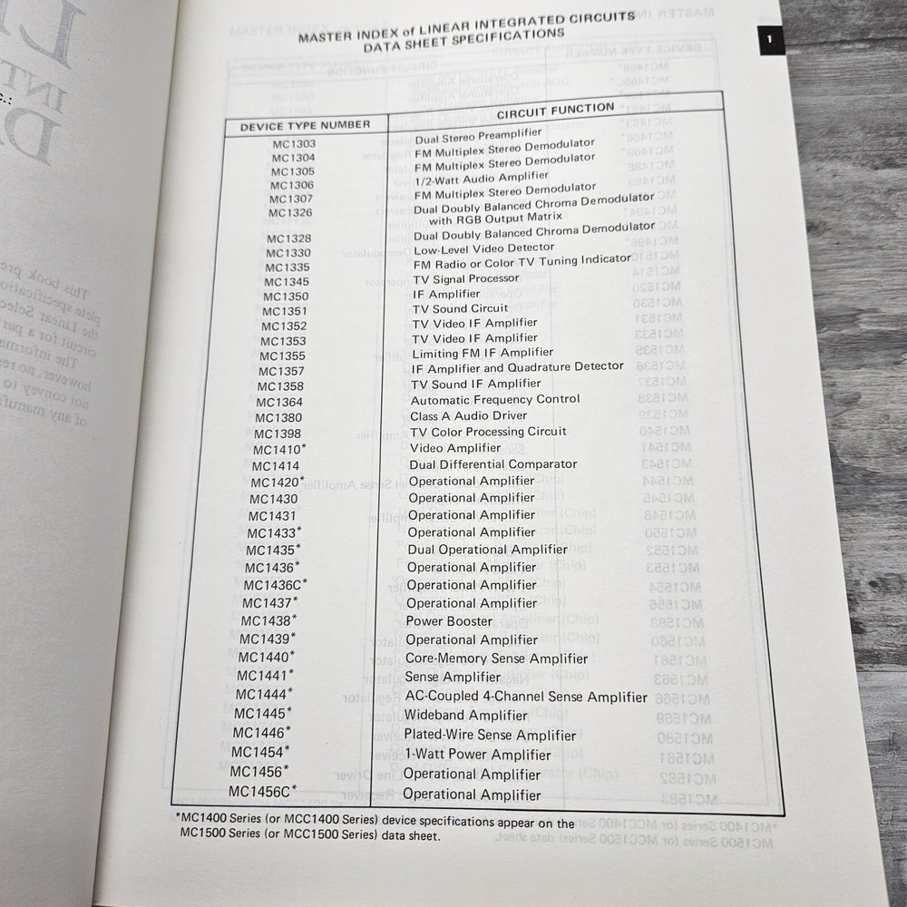 Vintage Motorola Linear Integrated Circuits Data Book First Edition 1971
