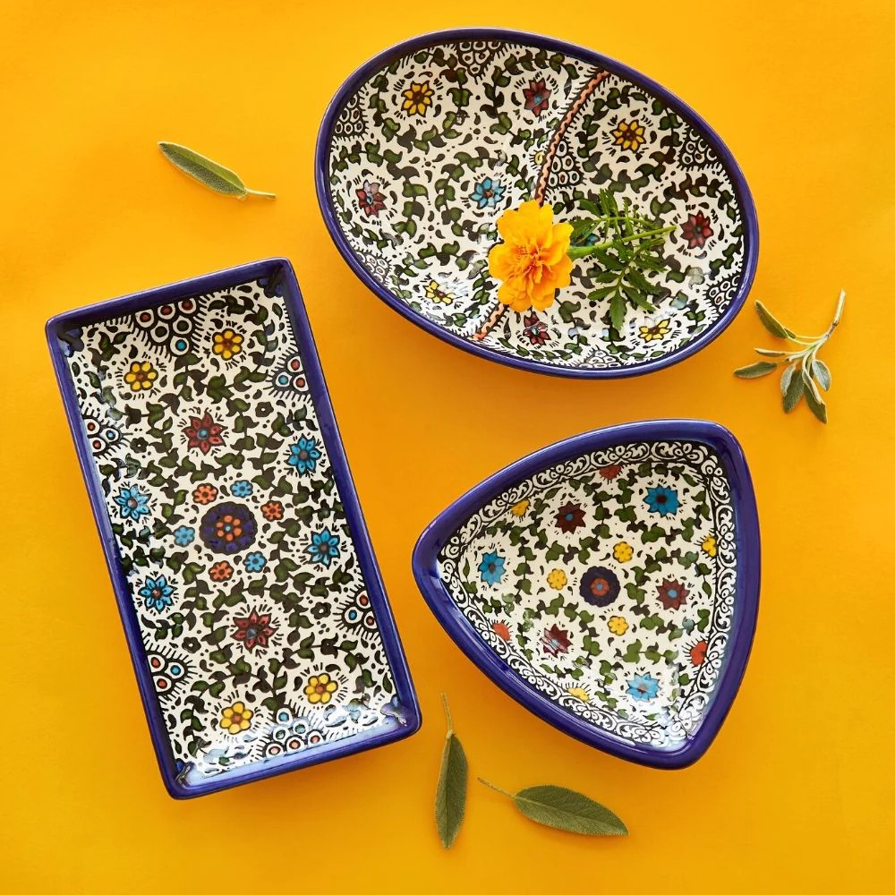 Ceramic Palestine Blue Floral Oval Divided Dish