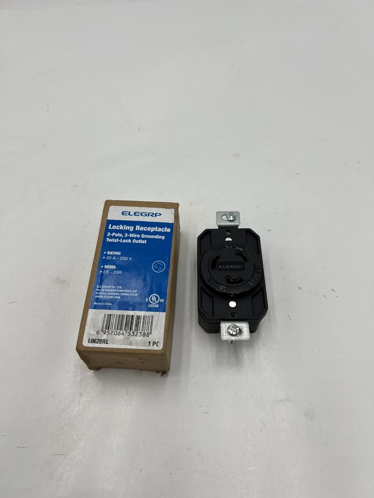 (QTY 6) Elegrp Locking Outlet,  2-Pole, 3-Wire Grounding 0620RL