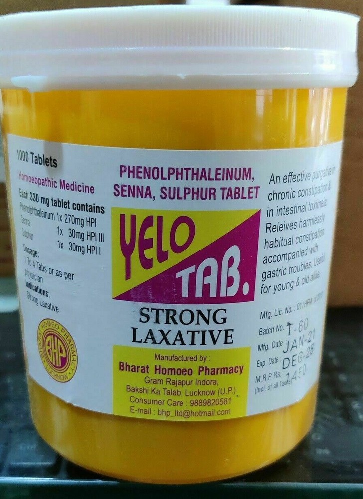 1000 Tablets Homeopathic Yelo Tab Strong Laxative