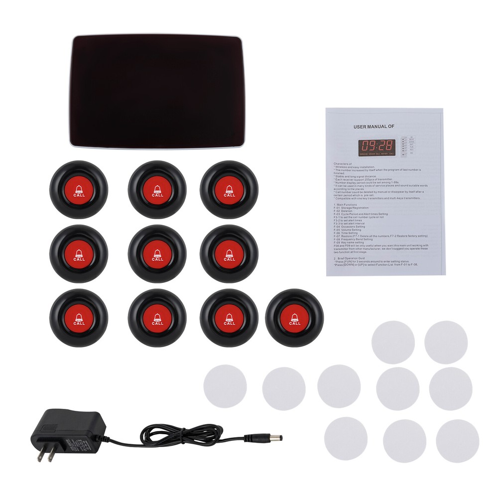 Wireless Calling System 10 Pcs Waterproof Patient Call Button 1 Display Receiver