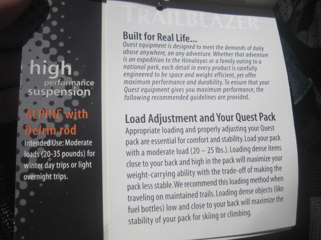 Quest Trailblazer Backpacking Backpack