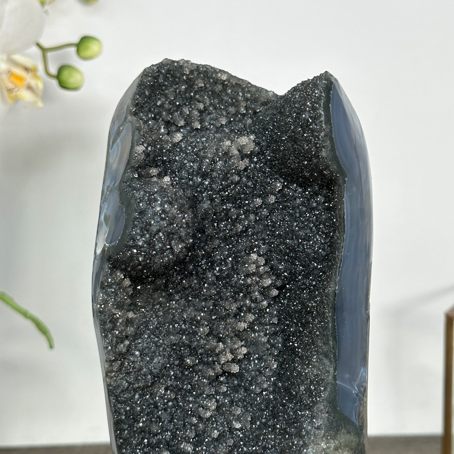 Unique Agate Geode with Dark Druzy Crystals. MWS2827